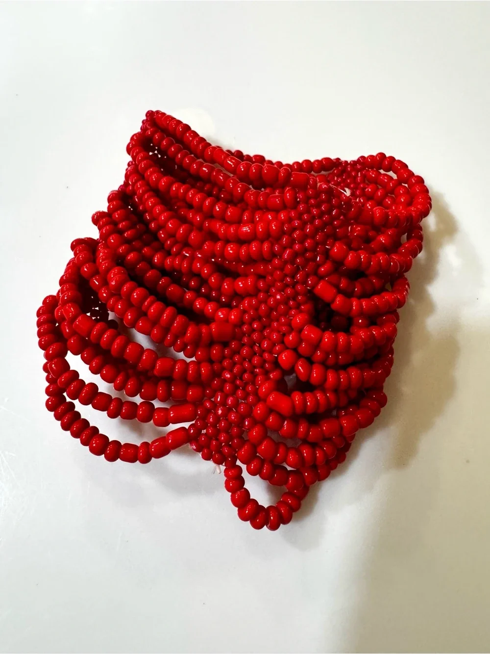 Red Multi-Strand Seed Bead Stretch Cuff Bracelet Wide Statement